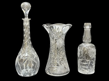 Group of 3 Pressed & Etched Crystal Glass Pieces