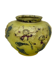 19th C. Hand Painted Uranium Vaseline Glass Vase