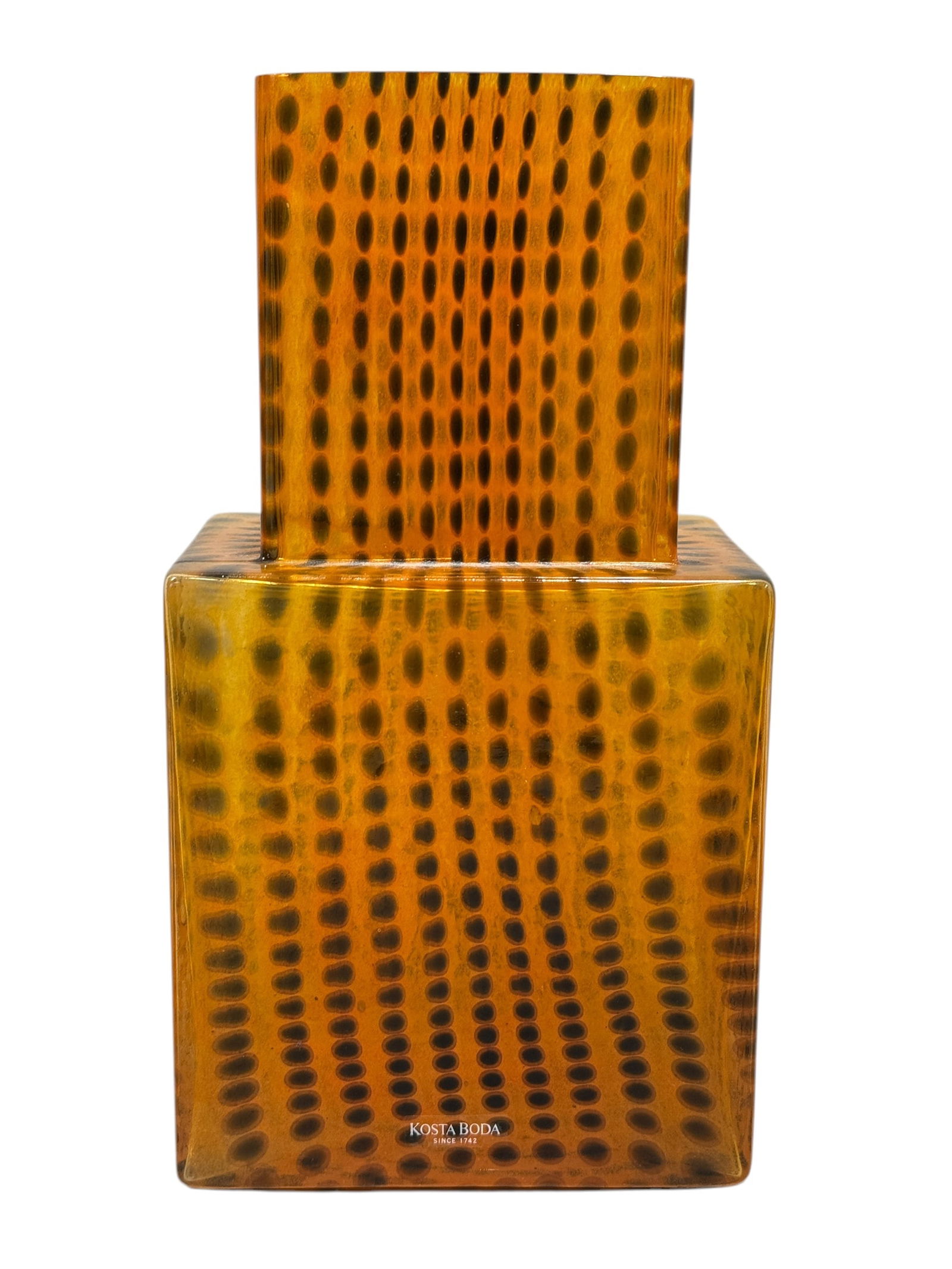 Signed Kosta Boda Bertil Vallien Metropolis Vase: Signed Kosta Boda Bertil Vallien Metropolis Vase. Kosta Boda label on front and signed Kosta Boda B. Vallien 40221 on the underside. Measures 8.75" H x 4.75" W x 3.25" D.