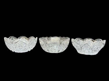 Group of 3 Pressed & Cut Crystal Glass Bowls