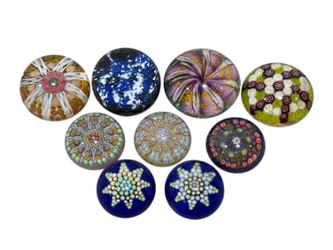 Group of 9 Art Glass Paperweights