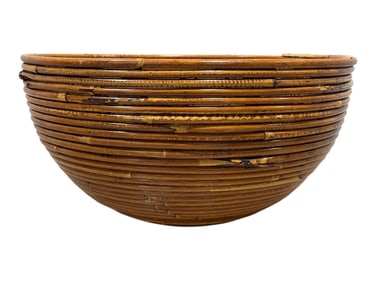 Large MCM Italian Pencil Reed Bamboo Bowl for Dept. 56