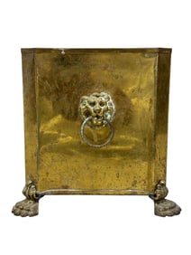 Antique English Brass Planter w/ Lions Head & Feet