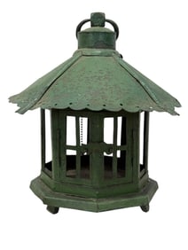 Antique Arts & Crafts Painted Green Metal Lantern