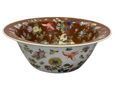 Large Chinese Porcelain Butterflies & Motif Bowl