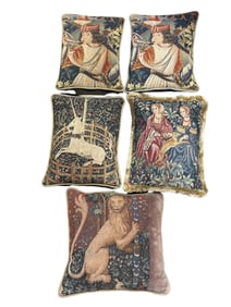 Set of 5 French Tapestry Throw Pillows