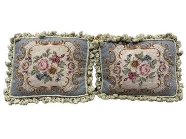 Pair of Vintage Needlepoint Floral Design Pillows