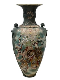 Large 19th C. Japanese Satsuma Earthenware Pottery Floor Vase