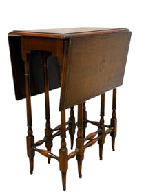 Edwardian Style Leather Top Drop Leaf Side Table