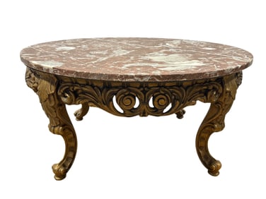 Mid Century Wood Base Marble Top Coffee Table
