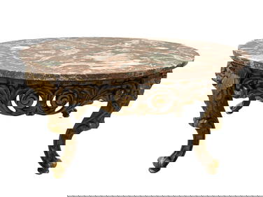 Mid Century Wood Base Marble Top Coffee Table (1 of 5)