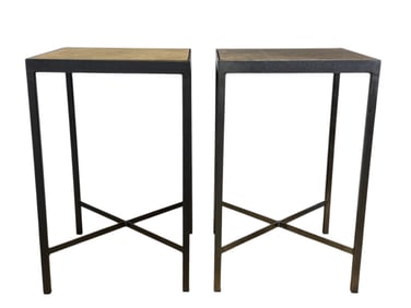 Pair of MCM Iron & Burl Wood Side Tables