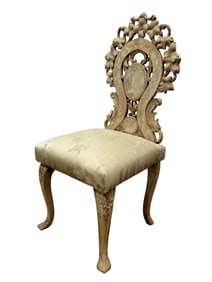 19th C. German Black Forrest Carved Inlaid Lindenwood Chair