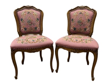 Pair of 1930s French Provincial Style Needlepoint Side Chairs