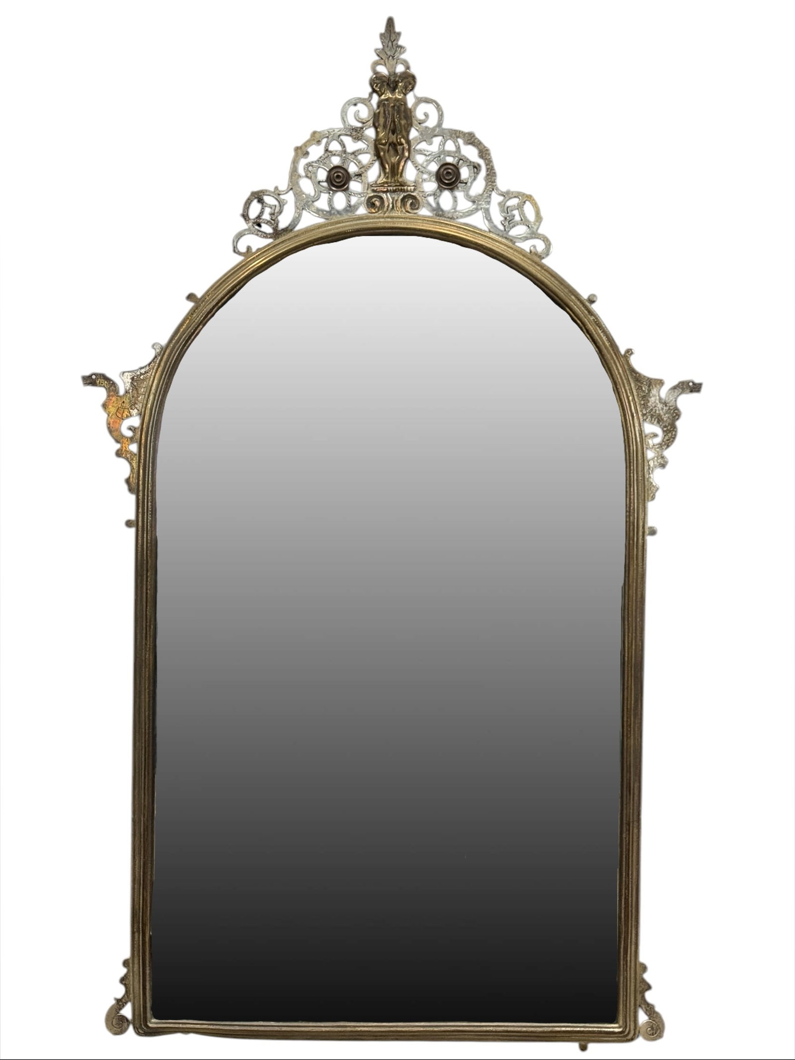 Early 20th C. Signed Oscar Bach Bronze Figural Mirror (1 of 7)