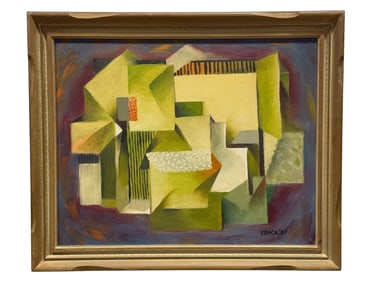 Signed Covick MCM Oil on Canvas Abstract Painting