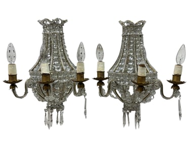 Pair of MCM French Crystal Wall Sconces