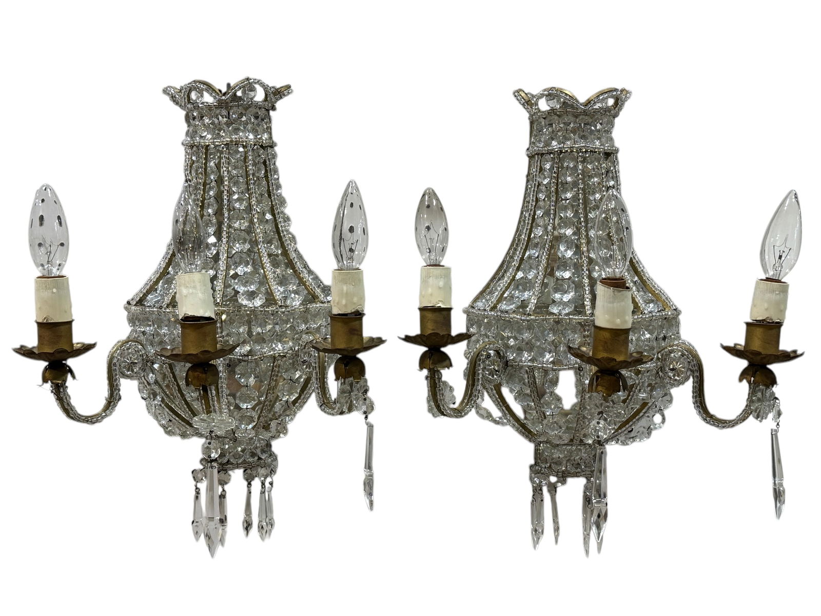 Pair of MCM French Crystal Wall Sconces (1 of 5)