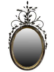 Oval Wood Framed Mirror w/ Metal Motifs