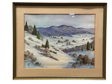 Framed Winter Landscape Scene Print