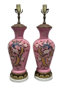 Pair of 19th C. Napolean III Style Opaline Ceramic Lamps