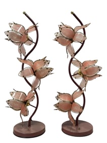 Pair of MCM Hollywood Regency Pink Lotus Lamps