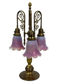 Antique Brass & Art Glass Pendant Lamp
