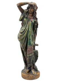 Large 1900s Art Nouveau Plaster "Poet Sapho" Painted Statue