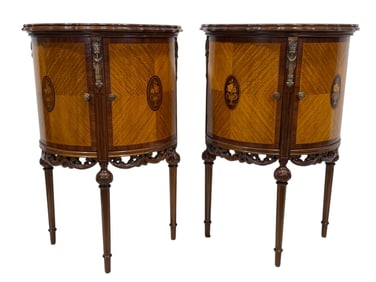 Pair of 1920s French Demilune Inlaid Bedside Commodes