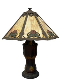 Early 20th C. Rainaud Metal & Slag Glass Table Lamp