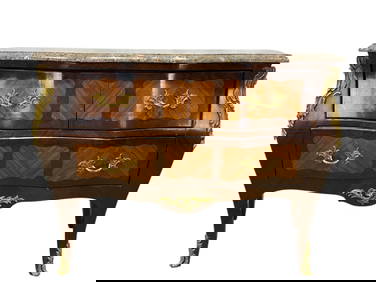 19th C. French Louis XV Style Marble Top Marquetry Bombe Commode (1 of 9)