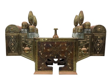 19th C. Turkish Inlaid Brass & Walnut Shoe Shine Valet