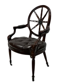 Theodore Alexander Leather Mahogany Wheel-Back Armchair