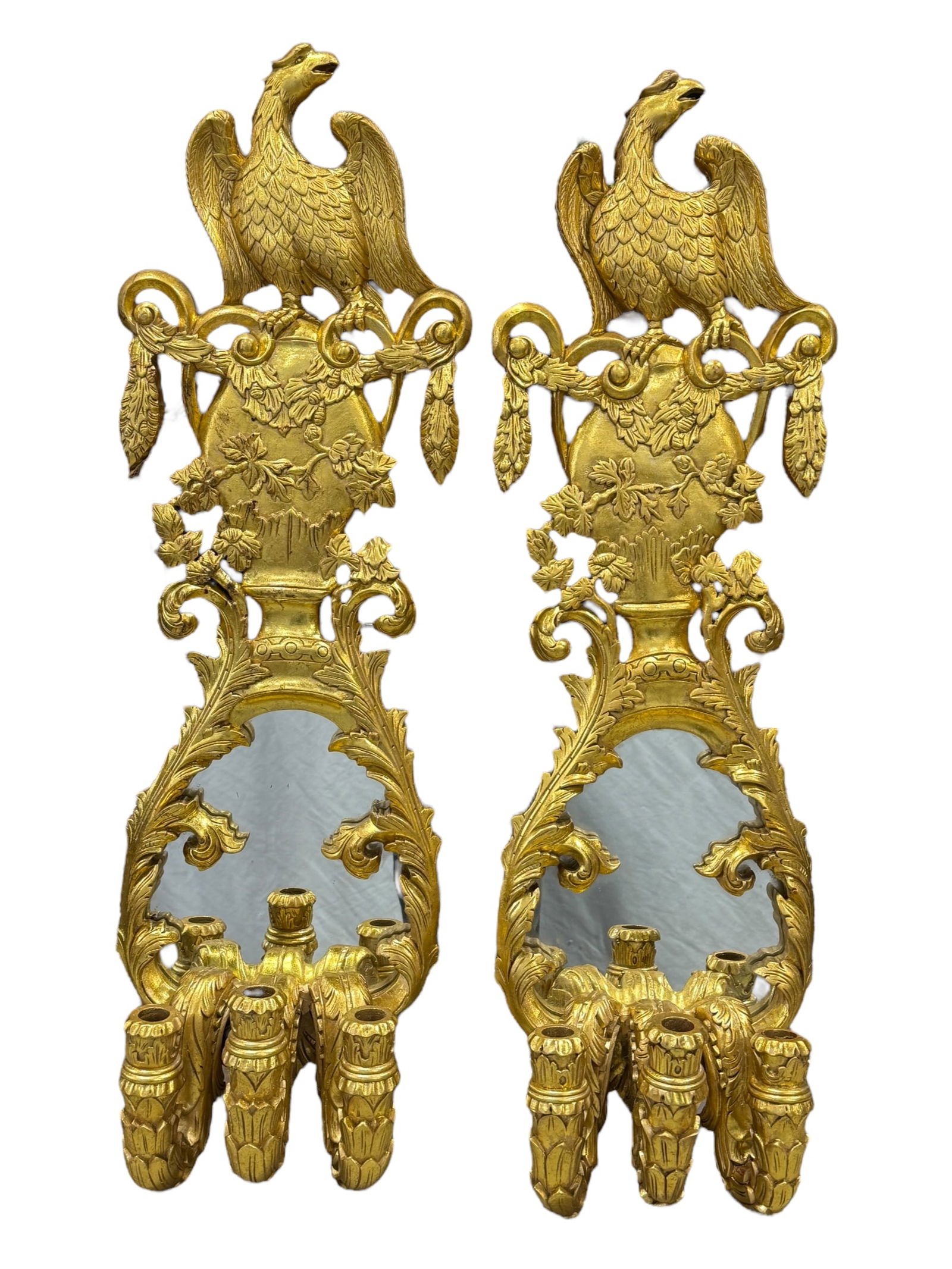 Pair of Federal Style Gold Gilt Eagle Sconces w/ Mirror (1 of 6)