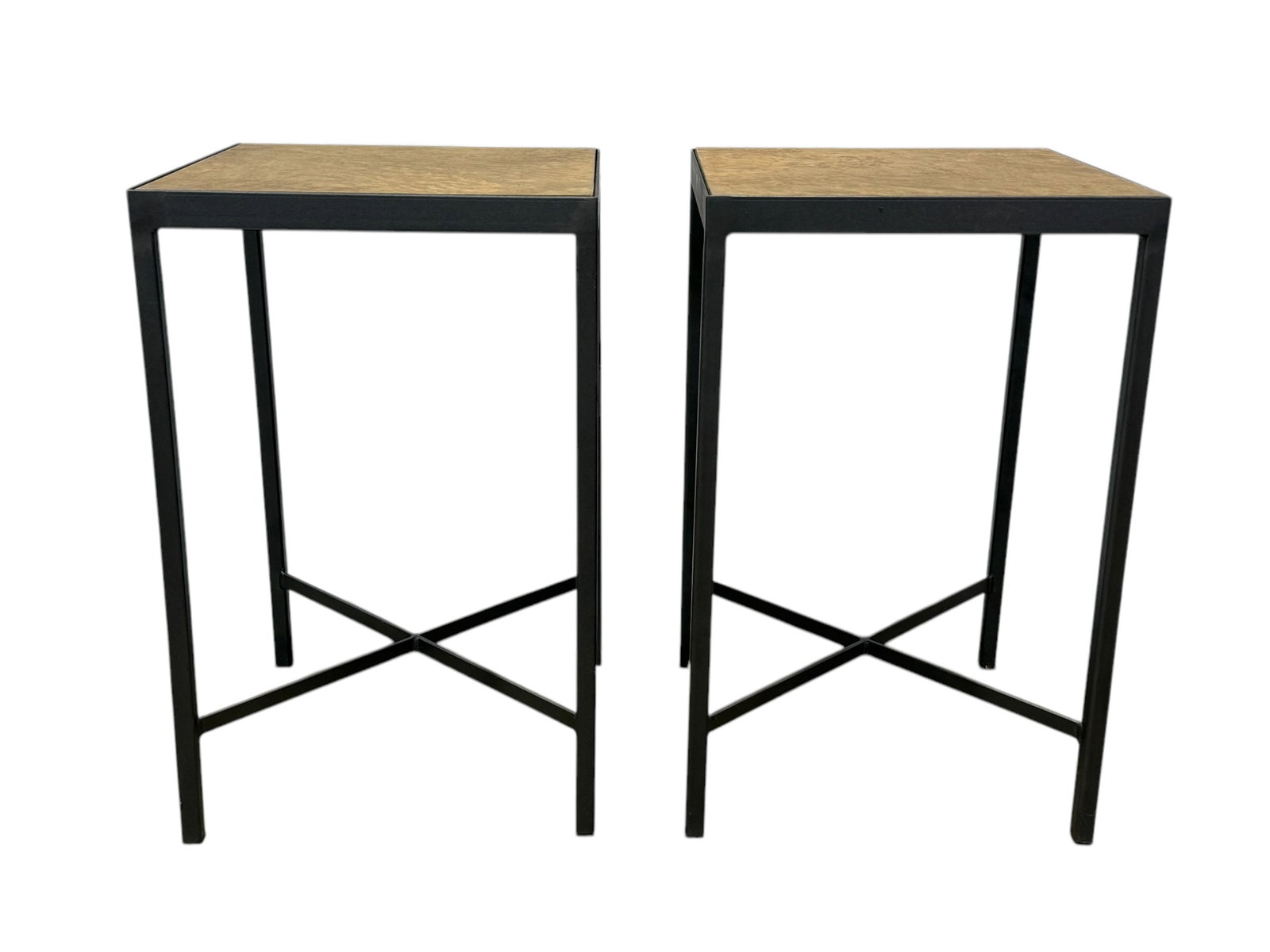 Pair of MCM Iron & Burl Wood Side Tables (1 of 6)