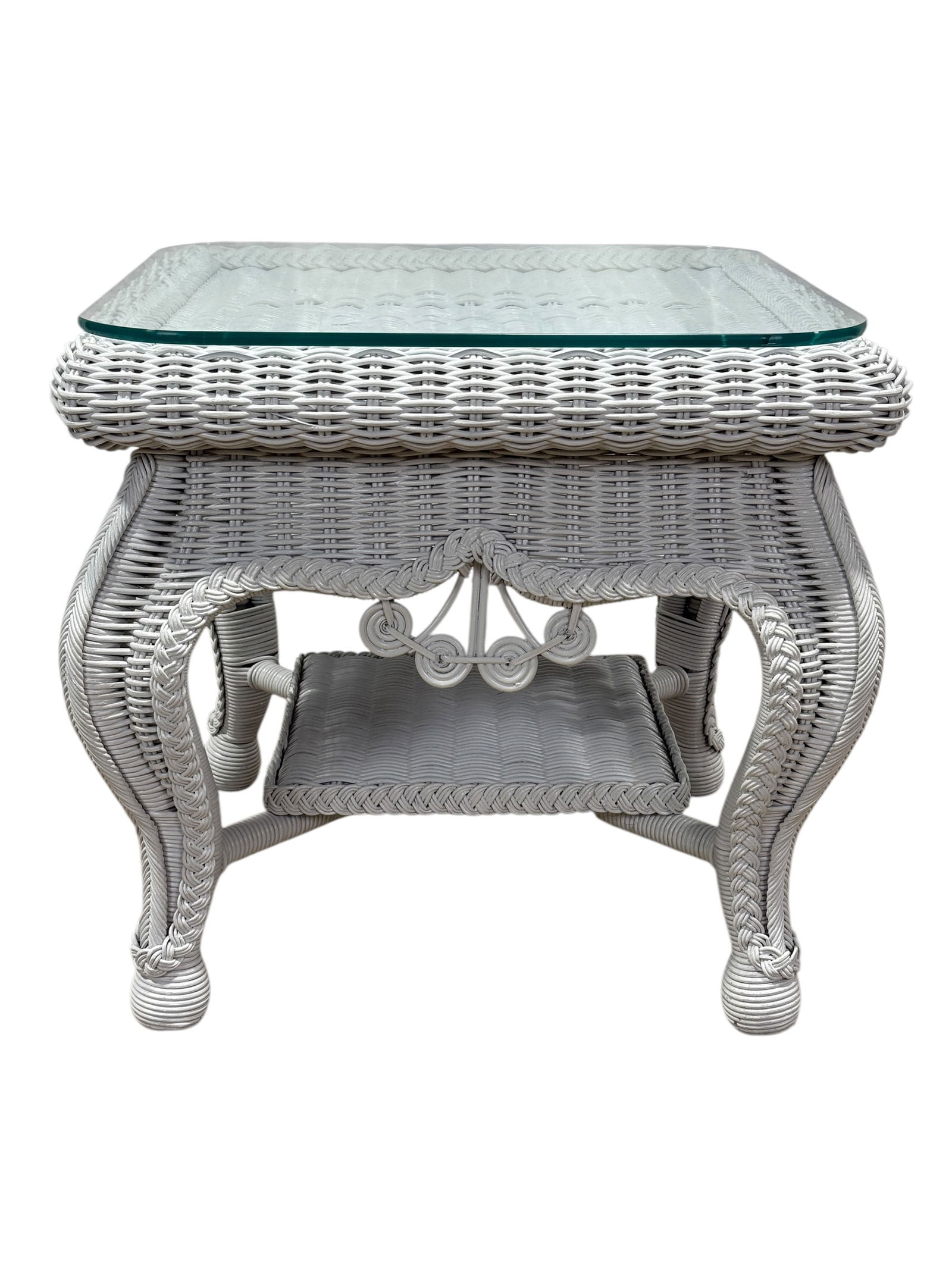 Wicker Side Table w/ Glass Top (1 of 3)