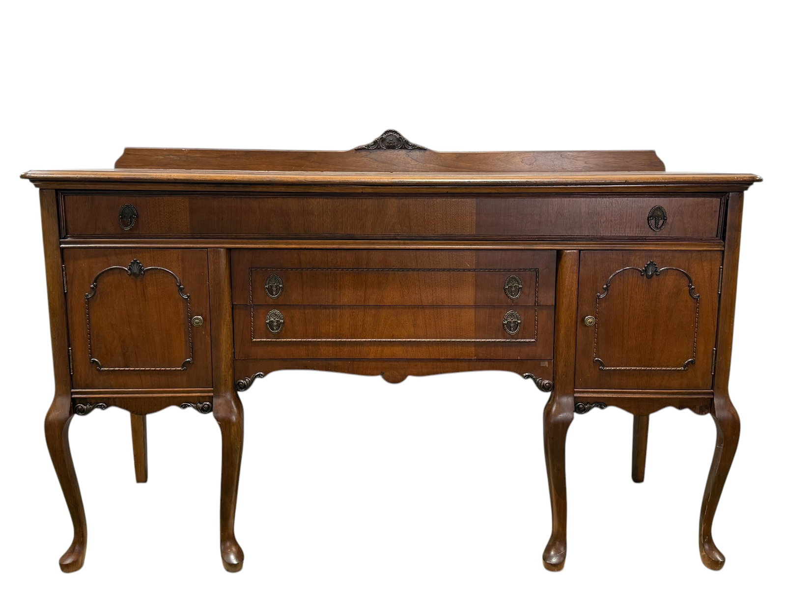 Circa 1930s Queen Anne Style Sideboard: Circa 1930s Queen Anne Style Sideboard. Measures 43" H x 66" W x 23" D.