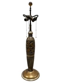 Early 20th C. RARE Oscar Bach Bronze Nude Hunter w/ Stag & Hounds Lamp