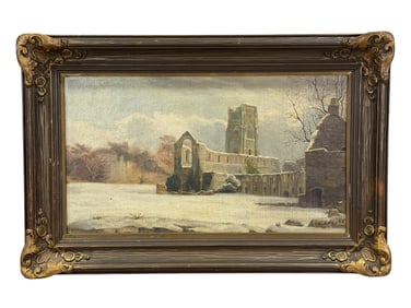 Signed 1958 Oil on Canvas Cathedral Painting