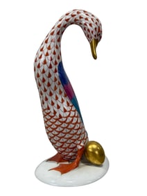 Herend Red Fishnet Goose w/ Golden Egg 262