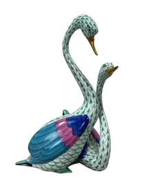 Herend Green Fishnet Double Swan Figurine 5192