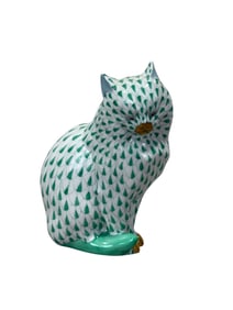 Herend Green Fishnet Seated Cat Figurine