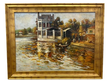 Large Oil on Canvas "River Bay" Painting