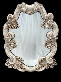 Italian Distressed Painted Carved Wood Mirror