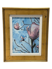 Signed Edward Rebek Oil on Canvas "Spring Magnolia" Painting