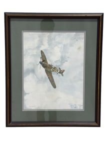 Signed E Jones "Hurricane II Aircraft" Watercolor Painting