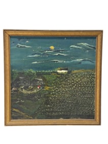 Signed Sara K Hooper Folk Art "Cotton Field" Oil on Board Painting