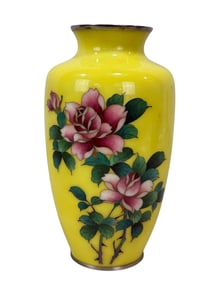 Yellow Floral Design Japanese Cloisonne Vase