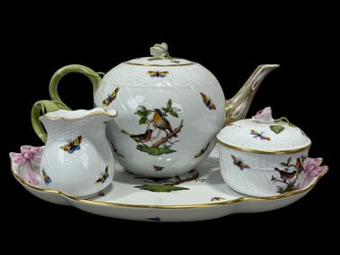 4Pc Herend Rothschild Bird & Butterfly Teaset