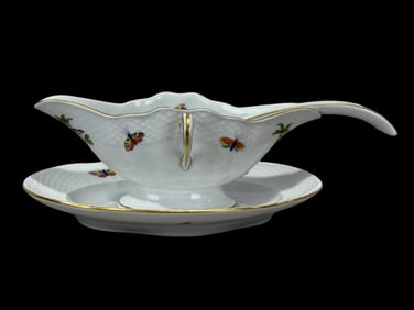 Herend Rothschild Bird & Butterfly Gravy Boat & Spoon